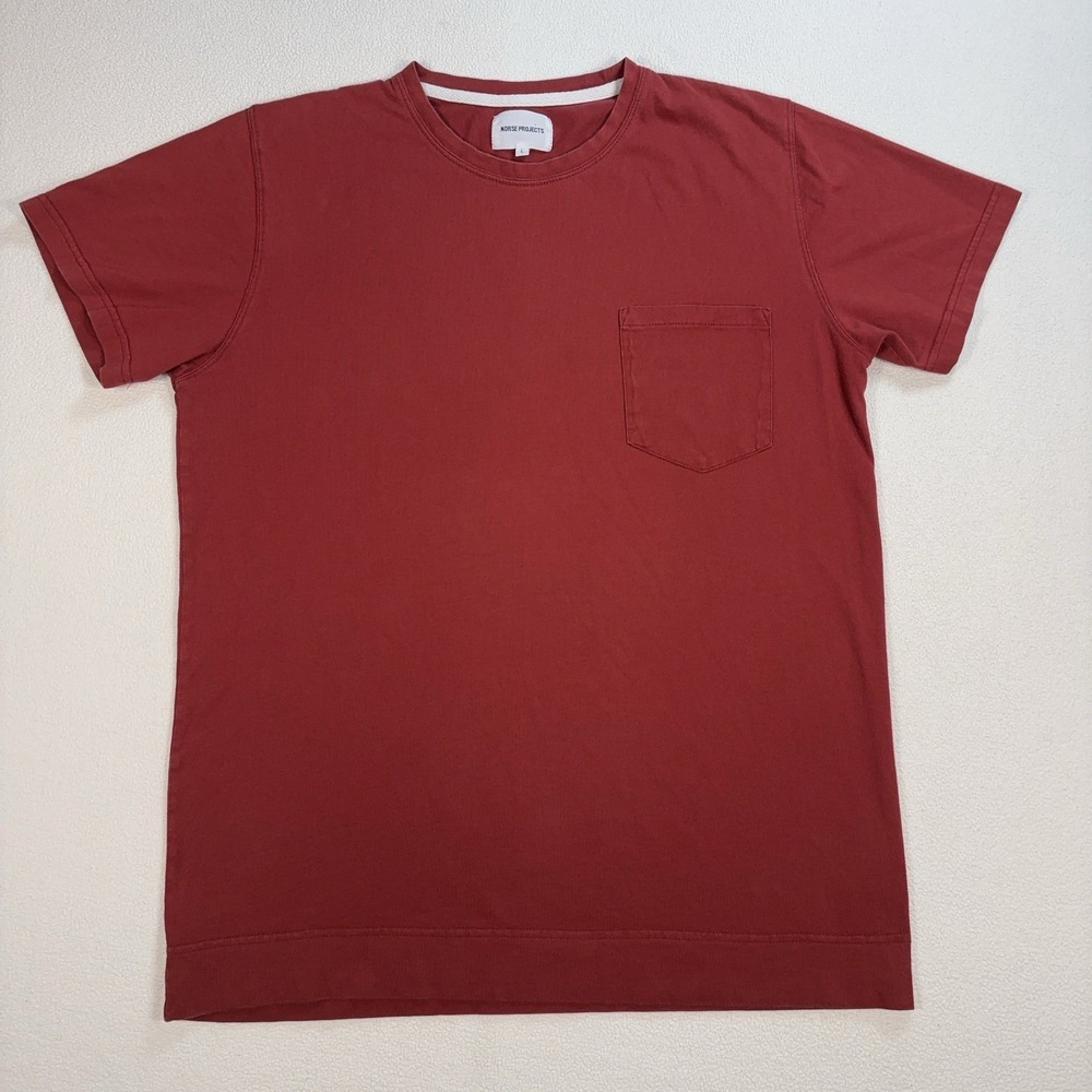 Norse Projects Esben Organic Fine Jersey T-Shirt Men's L Red 100% Cotton Pocket